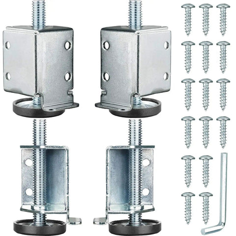 Heavy Duty Corner Leveling Feet For Tables Cabinets Workbenches And Shelving Units Adjustable Furniture Leg Levelers Set Of Four Pieces 0 To 2 1/3 In Height 3/8-16 Shaft 1-1/4 In Square Corner Guards