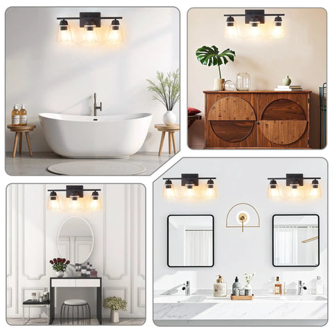 3 Light Vanity Light And 5 Piece All In One Bathroom Set In Oil Rubbed Bronze, 20 Inch Modern Wall Lamp With Clear Glass Shade, Includes Towel Bar, Towel Ring, Toilet Paper Holder And Robe Hook, Great For Bedroom, Living Room, Or Mirror