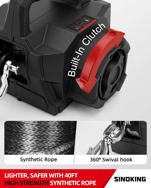 Portable 1500 Lb Drill Winch With 40 Ft Synthetic Rope Free Spool Clutch And 360 Degree Swivel Hook For ATV Farm Trailer Rescue And Heavy Duty Outdoor Pulling, synthetic rope and hook
