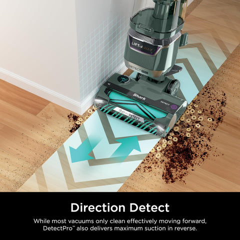 Detect Pro Lift Away ADV Bagless Upright Vacuum with DuoClean Detect cleaning dirt from hardwood floor, evergreen finish