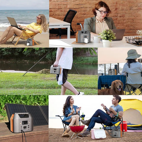 Portable Power Bank With 150W AC Outlet For Camping And Travel being used outdoors and at a desk