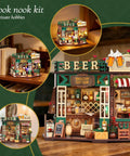 DIY Mini Beer Shop House Kit For Adults 3D Wooden Puzzle Tiny Home With Furnished Interior Book Shelf Decor