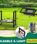 Heavy Duty Folding Garden Kneeler And Seat With Handles, shown in folded and open positions, dimensions and portability highlighted.