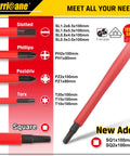 Image of 1000V Insulated Electrician Screwdriver Set, 15 Piece Pro Kit With Interchangeable Bits, showing Slotted, Phillips, Pozidriv, Torx, Square bits.