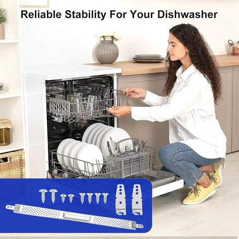 Hella Tough Rock Solid 24 Inch Dishwasher Mounting Kit For Granite And Quartz Countertops Fits Whirlpool Kitchenaid Maytag in use with screws and bracket.