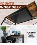Built Like a Tank Heavy Duty Under Desk Drawer Slide Out mounted under a desk, showing smooth slide and ample legroom.