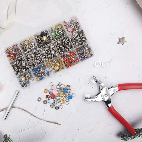 Snap Fasteners Tool Kit 800 Pieces In 200 Sets Hollow And Solid Metal Prong Snaps With Setting Tool for DIY crafts