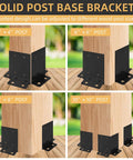 Four Pack Post Anchor Base Set Black Powder Coated Deck Post Brackets Built To Last Heavy Duty Wood Posts For Pergola Railing Deck Or Mailbox Fits 4x4 6x6 8x8 With Adjustable Half Column Base
