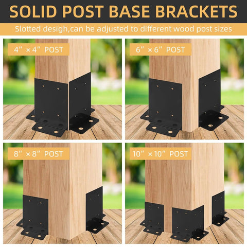 Four Pack Post Anchor Base Set Black Powder Coated Deck Post Brackets Built To Last Heavy Duty Wood Posts For Pergola Railing Deck Or Mailbox Fits 4x4 6x6 8x8 With Adjustable Half Column Base