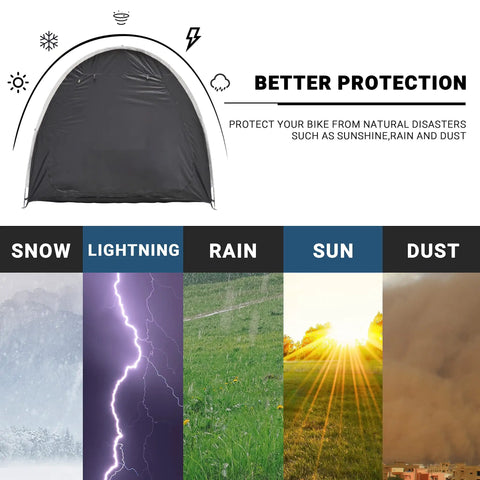All Weather Two Bike Shed Tent With Double Doors PU4000 Silver Coated 210D Oxford Fabric protecting against snow, lightning, rain, sun, dust