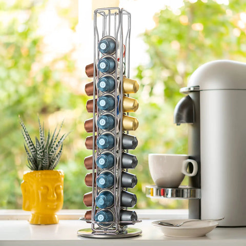 Capsule Spinning Carousel Holder for Espresso Pods, 360 Degree Rotating Coffee Pod Rack with Solid Base, holds 40 pods