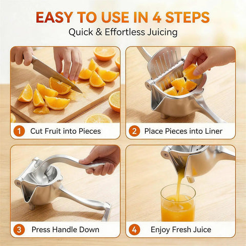 Step-by-step guide using Heavy Duty Manual Lime Squeezer For Lemons Oranges & Grapefruits Large Citrus Juicer Press Tool.