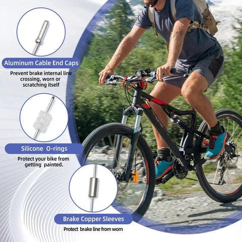 Cyclist using Universal Bike Brake Cable Kit With Housing And Shifter Cables, End Caps, Copper Sleeves, And O Rings