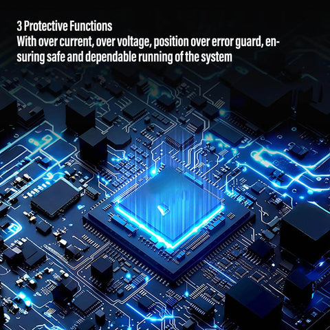 Protective functions of integrated closed loop stepper motor with built in encoder, showcasing circuit board for CNC engraving and 3D printing