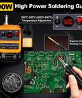 Cordless Soldering Iron Kit With 90W Digital LED Display Compatible With 20V 60V Flex Batteries in use on circuit board