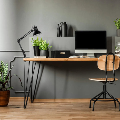 31.5 Inch Multi Joint Desk Lamp With Metal Clamp Black On Off Rotary Switch On Shade Adjustable Swing Arm Reading Light Industrial Style Desk Accent For Home Office Decor beside computer on wooden desk