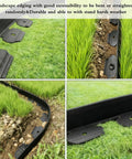 Flexible 33 Foot Garden Edging Border With 50 Spikes 4 Inch Lawn Border shown installed along grass and soil paths for gardens.