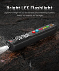 Rechargeable Multimeter And Voltage Tester Kit With Color LCD Display shown with bright LED flashlight feature