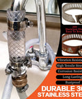Pro Grade Heavy Duty Hose Clamps Kit With 185 Piece Set attached to faucet demonstrating durability.
