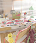Large Pink Floral Desk Pad For Computer And Gaming Setup 31.5 Inch By 15.7 Inch Waterproof PU Leather Extended Mouse Mat