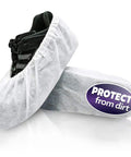 Bulk Disposable Shoe Covers, 50 Pairs Per Box, Indoor Use Only, Thin Nonwoven Fabric, Stretch Fit Up To 15.7 Inches, Single Use And Not Waterproof