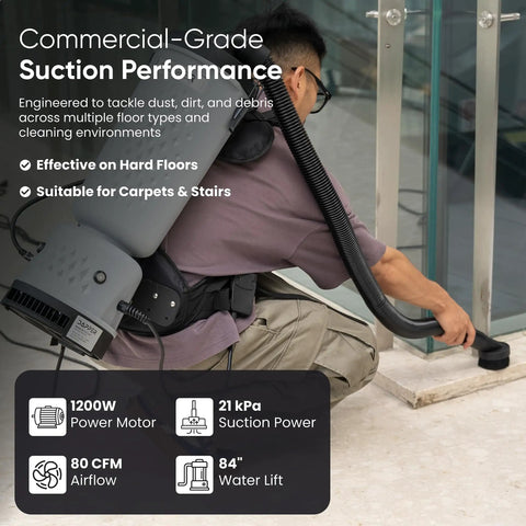 Dapper Durable 13 Pound Lightweight Backpack Vacuum Cleaner With Hepa Filter And 10.5 Qt Capacity Perfect For Hard Floors Carpet Stairs And Offices Featuring Padded Straps Chest Harness And Waist Belt For Comfortable Extended Use