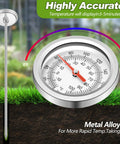 Pro Grade Extendable 39.4 Inch Compost Thermometer With Stainless Steel Stem, Waterproof Soil Temperature Gauge for Celsius and Fahrenheit Readings, Heavy Duty Deep Pile Monitoring, Includes Composting Temperature Guide, Durable Garden Tool, stainless stem in soil