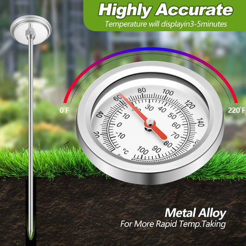 Pro Grade Extendable 39.4 Inch Compost Thermometer With Stainless Steel Stem, Waterproof Soil Temperature Gauge for Celsius and Fahrenheit Readings, Heavy Duty Deep Pile Monitoring, Includes Composting Temperature Guide, Durable Garden Tool, stainless stem in soil