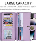 Women's RFID Blocking Trifold Wallet With Large Capacity Card Holder Purse, 25 Card Slots, Clear ID Windows, Zipper Pocket