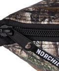 Close-up of zipper on Hella Durable 48 Can Insulated Soft Sided Cooler Featuring Realtree Xtra Camo Shell.