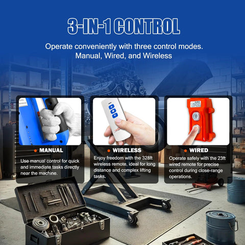 FITHOIST 1540lbs electric hoist winch with 3-in-1 control: manual, wired, and wireless remote