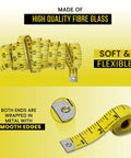 Pack Of 2 Fabric Tape Measure For Body Measurements, Soft Measuring Tape, bright yellow color, metal end tabs, coiled display