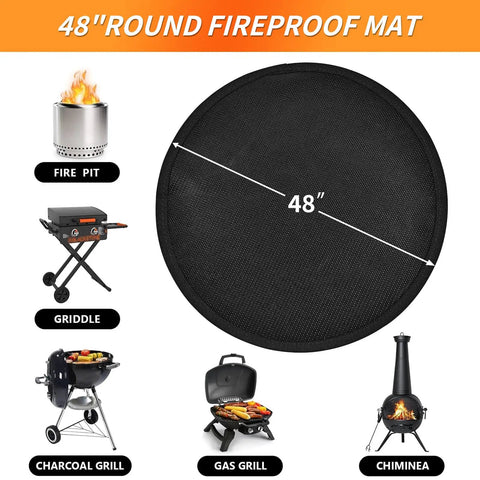 48 Inch Round Fire Pit Mat For Outdoor Pits And Grills 1800 F Fireproof DoubleSided Silicone Coating With Fiberglass Under Mat