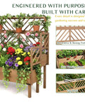 Two Tier Raised Garden Bed With Lattice Trellis For Outdoor Flowers And Veggies, 47.2 Inch Tall Wood Plant Stand With Dual Planting Areas