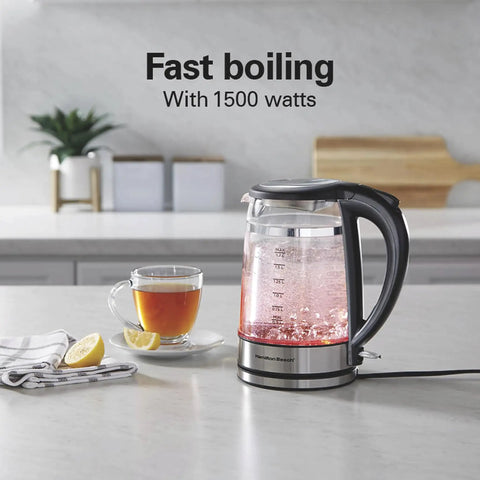 1.7 Liter Glass Electric Kettle With Double Wall Cordless Serving Auto Shutoff And Boil Dry Protection on kitchen counter