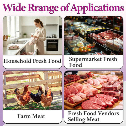150 Piece Poultry Shrink Bag Kit With Heavy Duty Zip Ties, 13X18 Inch Clear Heat Seal Wrap, Freezer Safe Food Grade Plastic Pouches For Hassle Free Home And Farm Operations displayed in various applications.