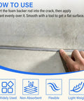 Person inserting Heavy Duty Closed Cell Foam Backer Rod Bond Breaker Cord One Inch Diameter Ten Foot Gray Roll into concrete crack.