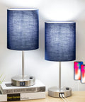 Blue Touch Control Desk Lamp With 3 Way Dimmable Brightness USB Ports And AC Outlet Bedside Nightstand Lamp For Your Cozy Living Room Bedroom Office Reading And Work Lighting 60W LED Bulb Included.