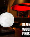 Floating Moon Lamp With Magnetic Levitation Dope Rotating Realistic Moon Display on wooden base in dimly lit room