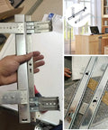 Hella Sturdy Heavy Duty Drawer Slides With Height Adjustable Brackets And Silver Keyboard Tray Rails Provide Under Desk Mounting featuring silver metal rails with adjustable brackets.