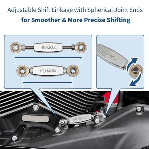 Mid Control Shift Linkage Rod For Harley Davidson Dyna 2017 And Softail FX 2018 To 2024, 7075 Aluminum Alloy Gear Shifter Linkage Replacement, Chrome Electroplated, Bolt On Upgrade For Street Bob Low Rider S And More. adjustable shift linkage rod with spherical joints