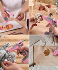 Cordless Dual-Temp Hot Glue Gun Kit With 7.2V Rechargeable Battery used for crafts, DIY home decor, and arts projects.