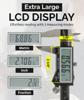 Big Read Digital Caliper 0 To 6 Inches With Inch Metric Fractions Display showing extra large LCD screen and measurements
