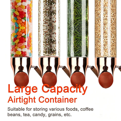 Wall Mounted Coffee Bean Dispenser With Slick Glass Tube And Rugged Steel Base, Quick Pour Dial For Candy Oats Or Tea, Easy Setup Build, Solid Pick For Your Daily Kitchen Space with colorful contents