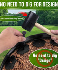 One And A Half Inch By Sixty Six Feet No Dig Landscape Edging Kit With Eighty Anchoring Spikes shown being installed with mallet