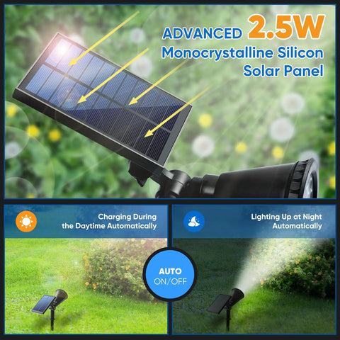 Hella Bright 800 Lumen Solar Spot Lights Outdoor Adjustable IP65 Waterproof Flood Fixtures For Backyard Driveway Patio Lawn And Yard Landscaping Cool White 4 Pack