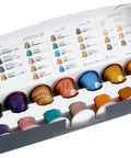 Slick Compact Espresso Machine For Your Daily Caffeine Grind, coffee capsule box with multiple flavors and colors.