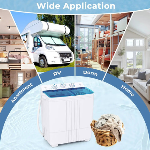 No Sweat Compact Twin Tub Washer And Spinner Combo Portable 20 Lb Heavy Duty Laundry Machine for apartments, RVs, dorms, and home.