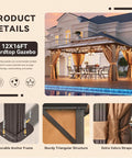 12x16 Foot Hardtop Metal Gazebo With Double Polycarbonate Roof For Outdoor Patio Netting And Curtains Included Permanent Backyard Pavilion For Lawn Garden And Patio Brown Chill Zone by a pool.