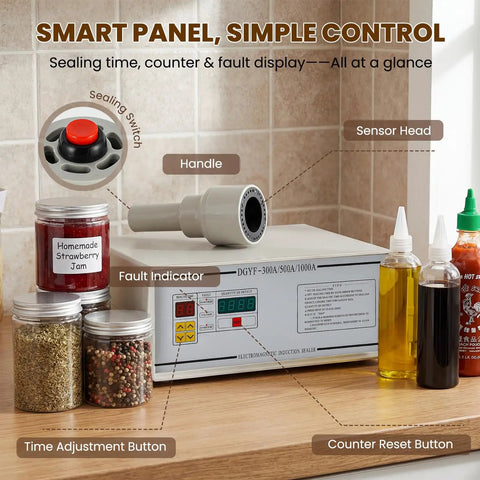 Handheld Induction Sealer For Flat And Spout Caps 10 To 50 mm Portable Bottle Finisher 110V Runs Tight And Smooth Sealing Aluminum Foil On Non Metallic Containers Slick Build Comfort Grip Handle Compact Design Fits Any Workspace
